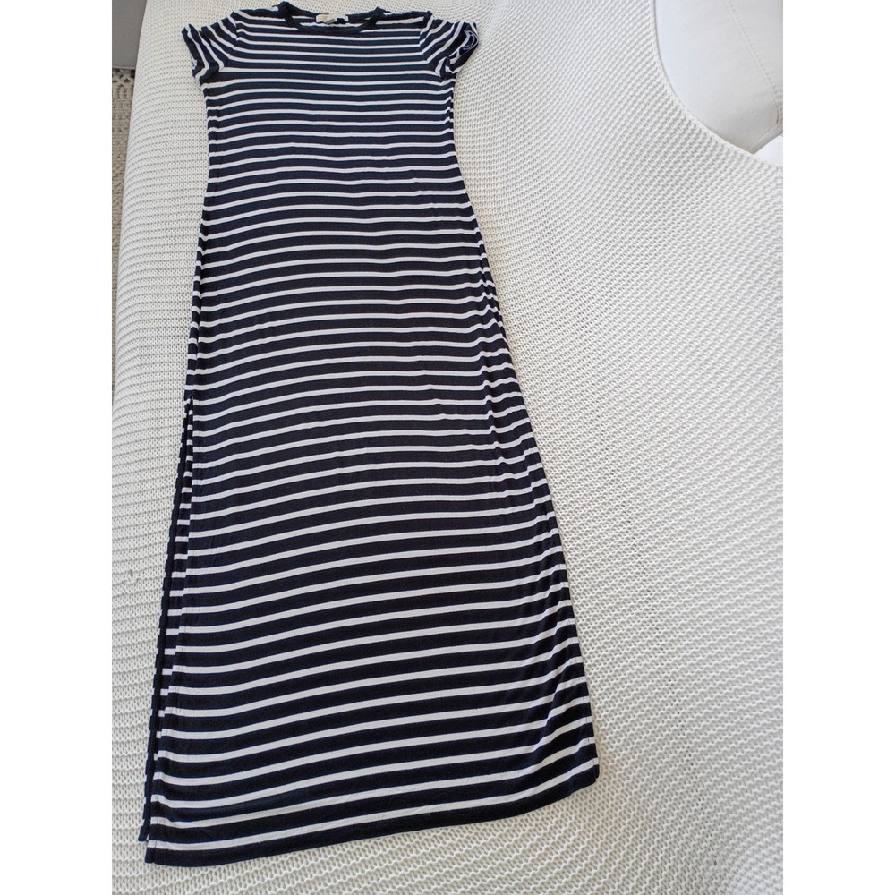 Michael Kors Nautical Black White‎ Cotton Striped Short Slve Maxi Dress Fits S/M - Picture 8 of 13